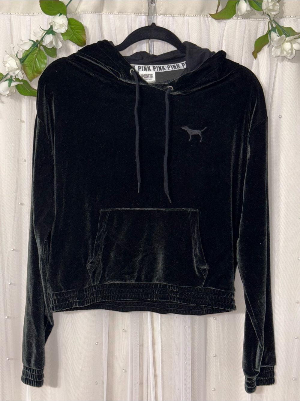 New Victoria Secret Pink Black Velvet Hoodie